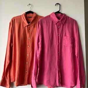 OndadeMar Men XL Linen Pink Orange Button Down Shirt Pocket Coastal Boho Resort